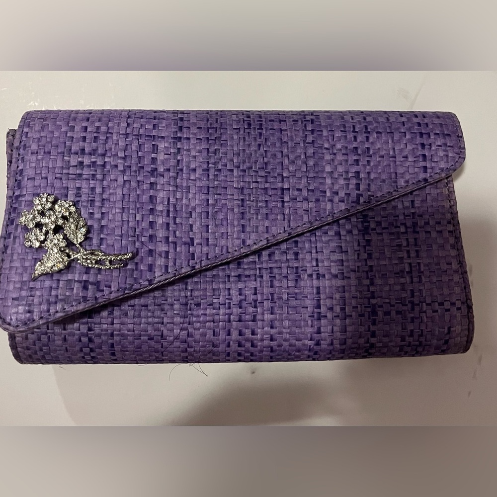 Ronny Kobo Purple Clutch with Silver Brooch.